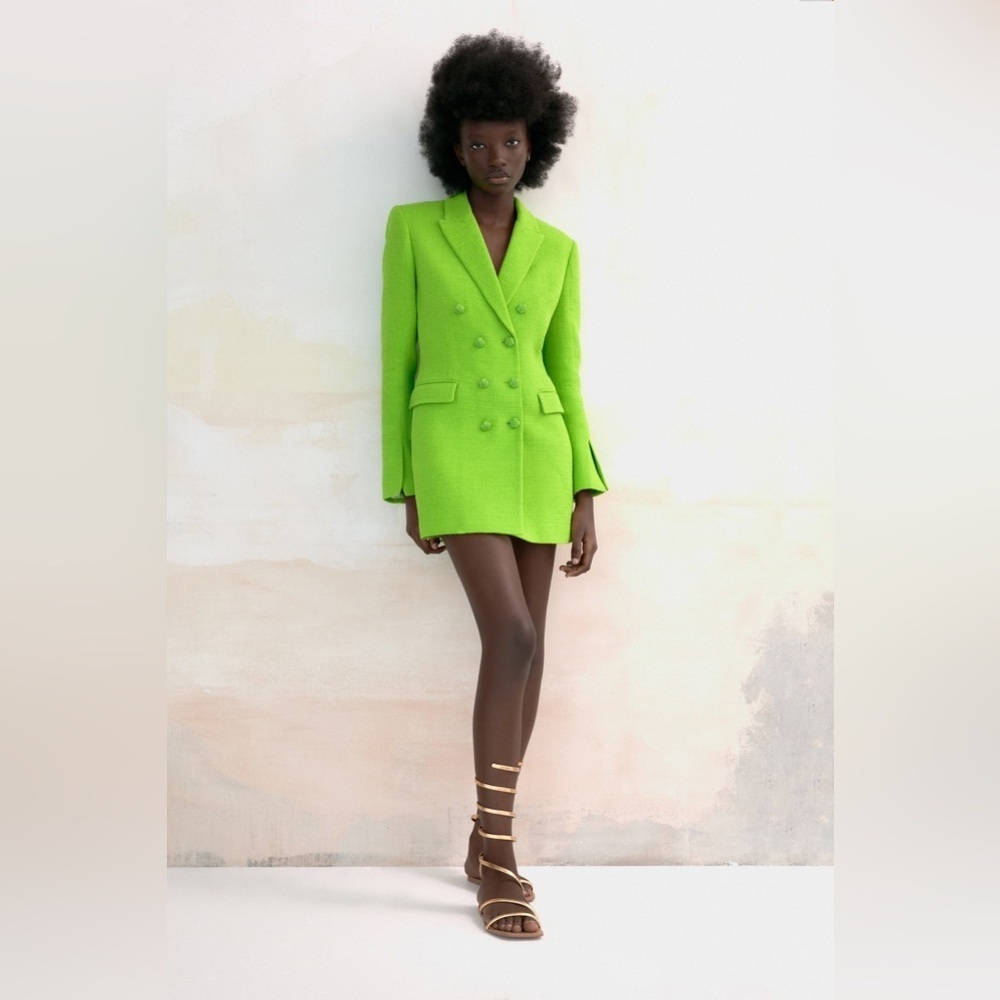 Neon Green Tailored Textured Blazer Dress - Small - Picture 6 of 13